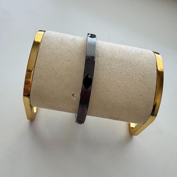 Givenchy Bracelet Black Crystal Rhinestone Round Diamond Shape Gunmetal Cuff - Picture 5 of 5